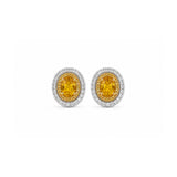 Oval Brilliant Cut Yellow Sapphire Double Diamond Halo Stud Earrings-Oval Brilliant Cut Yellow Sapphire Double Diamond Halo Stud Earrings