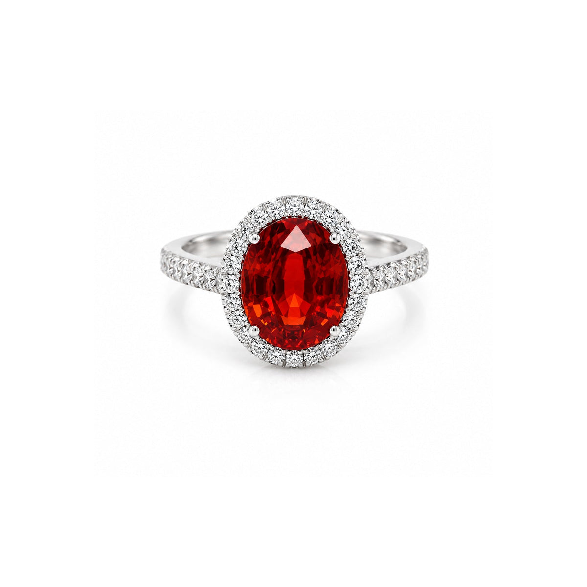 Oval Brilliant Spessartite Diamond Halo Ring