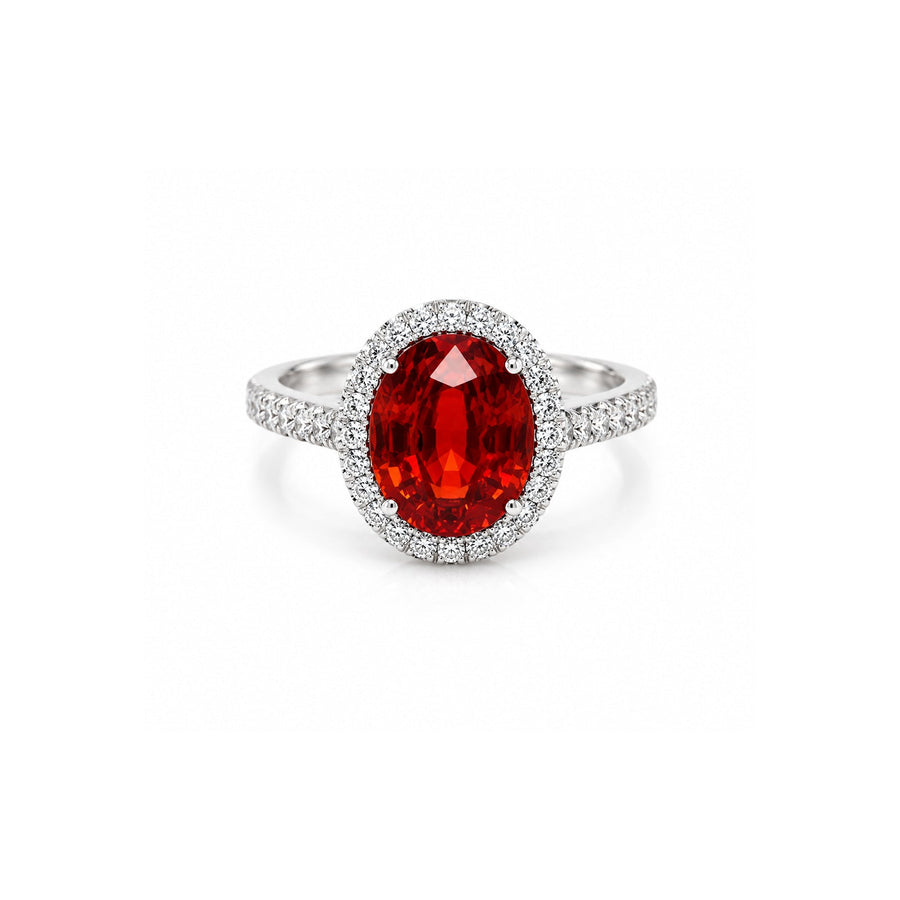 Oval Brilliant Spessartite Diamond Halo Ring