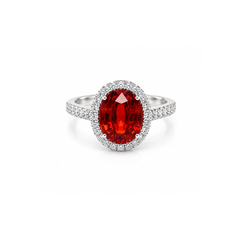 Oval Brilliant Spessartite Diamond Halo Ring-Oval Brilliant Spessartite Diamond Halo Ring