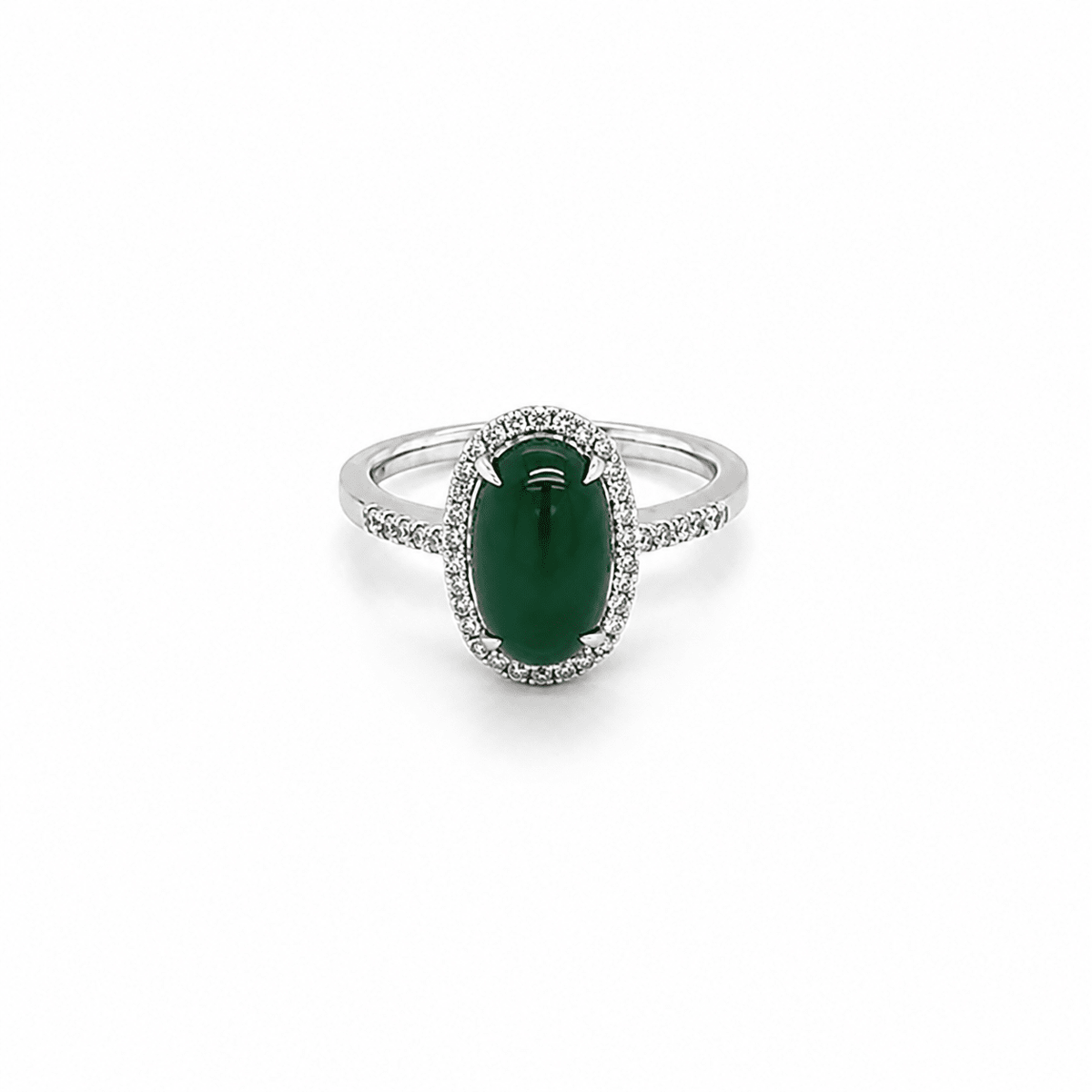 Oval Cabouchon Jade Diamond Halo Ring