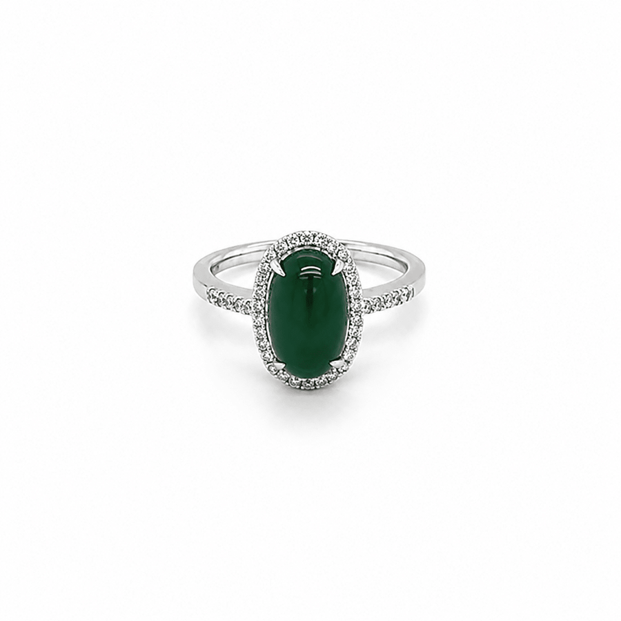 Oval Cabouchon Jade Diamond Halo Ring