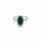 Oval Cabouchon Jade Diamond Halo Ring-Oval Cabouchon Jade Diamond Halo Ring