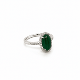 Oval Cabouchon Jade Diamond Halo Ring-Oval Cabouchon Jade Diamond Halo Ring