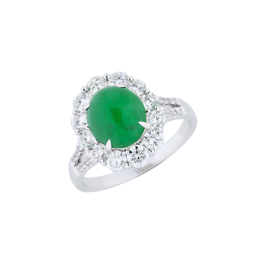 Oval Cabouchon Jade Diamond Halo Ring - ORNEL00901