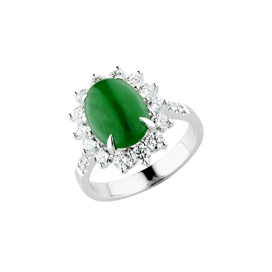 Oval Cabouchon Jade Diamond Halo Ring - ORNEL00919