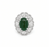 Oval Cabouchon Jade Heart Brilliant Cut Diamond Halo Ring-Oval Cabouchon Jade Heart Brilliant Cut Diamond Halo Ring