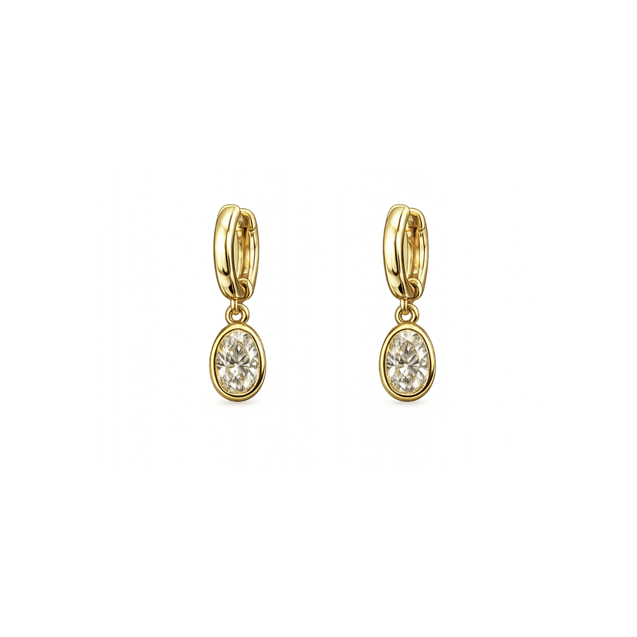 Oval Cut 18K Diamond Drop Earrings - 