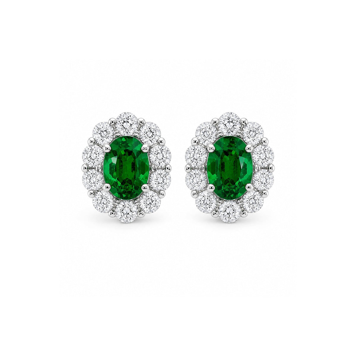 Oval Cut Emerald Diamond Halo Stud Earrings