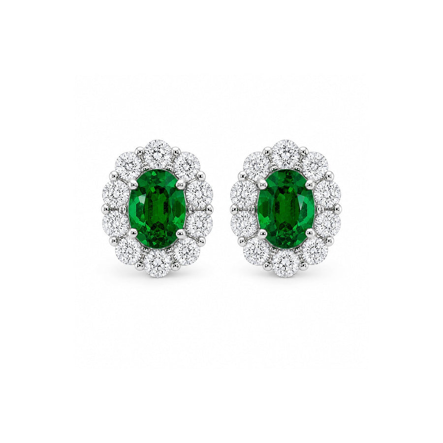 Oval Cut Emerald Diamond Halo Stud Earrings