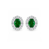 Oval Cut Emerald Diamond Halo Stud Earrings-Oval Cut Emerald Diamond Halo Stud Earrings