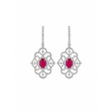 Oval Ruby and Filigree Diamond Openwork Drop Earrings-Oval Ruby and Filigree Diamond Openwork Drop Earrings - RETIJ00073