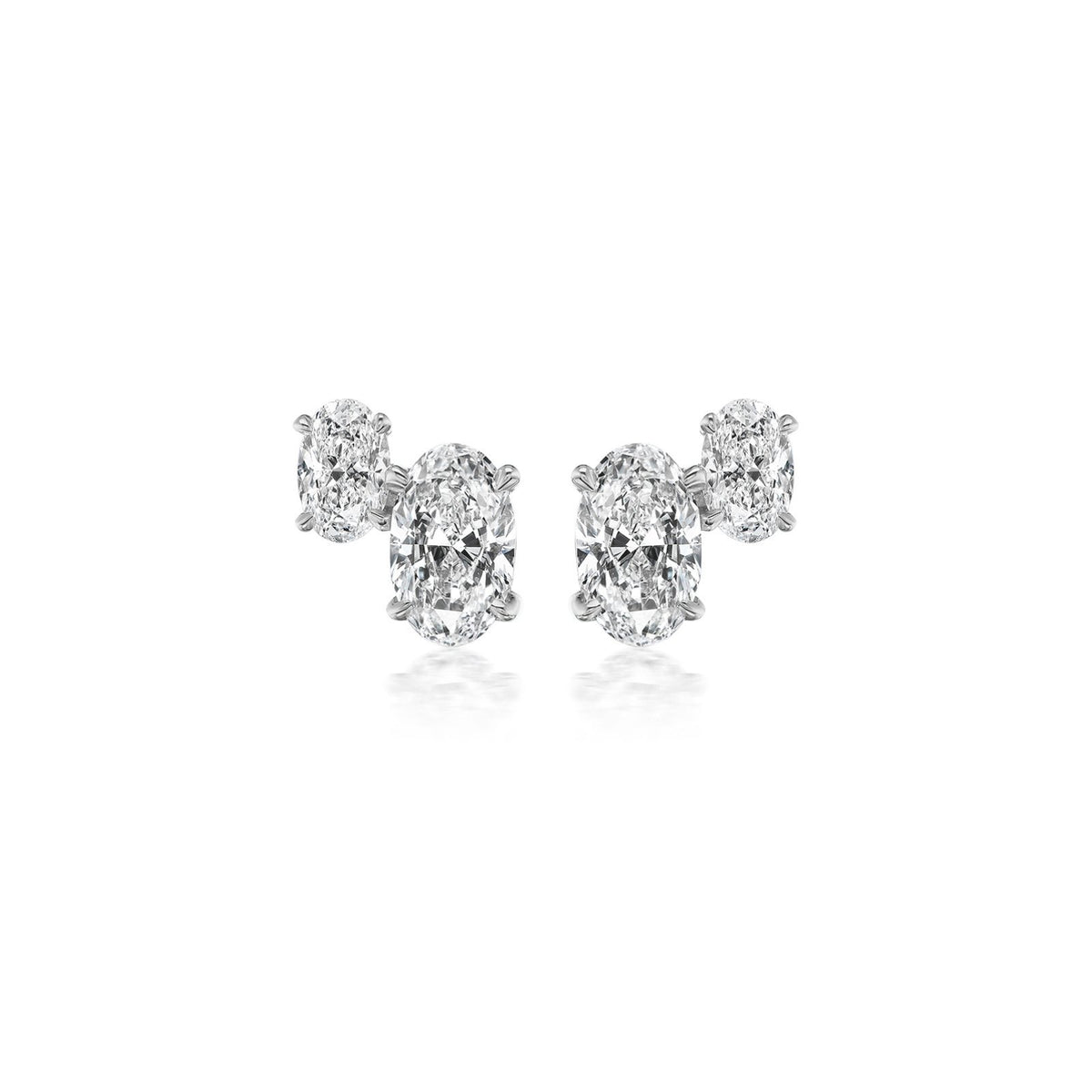 Oval - shaped Diamond Stud Earrings - 66386