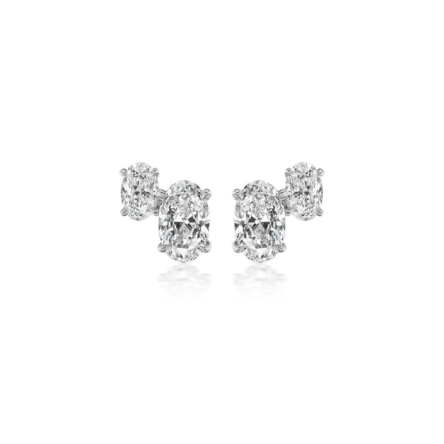 Oval - shaped Diamond Stud Earrings - 66386