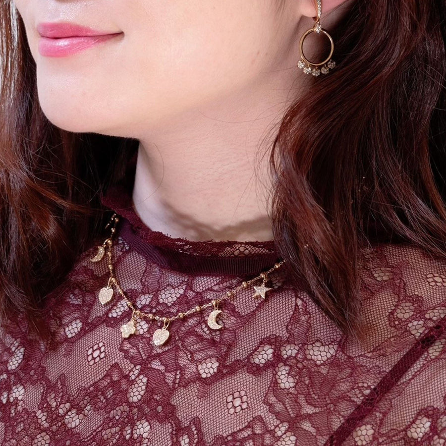Pave Diamond Charm Station Necklace - DNDMS07272