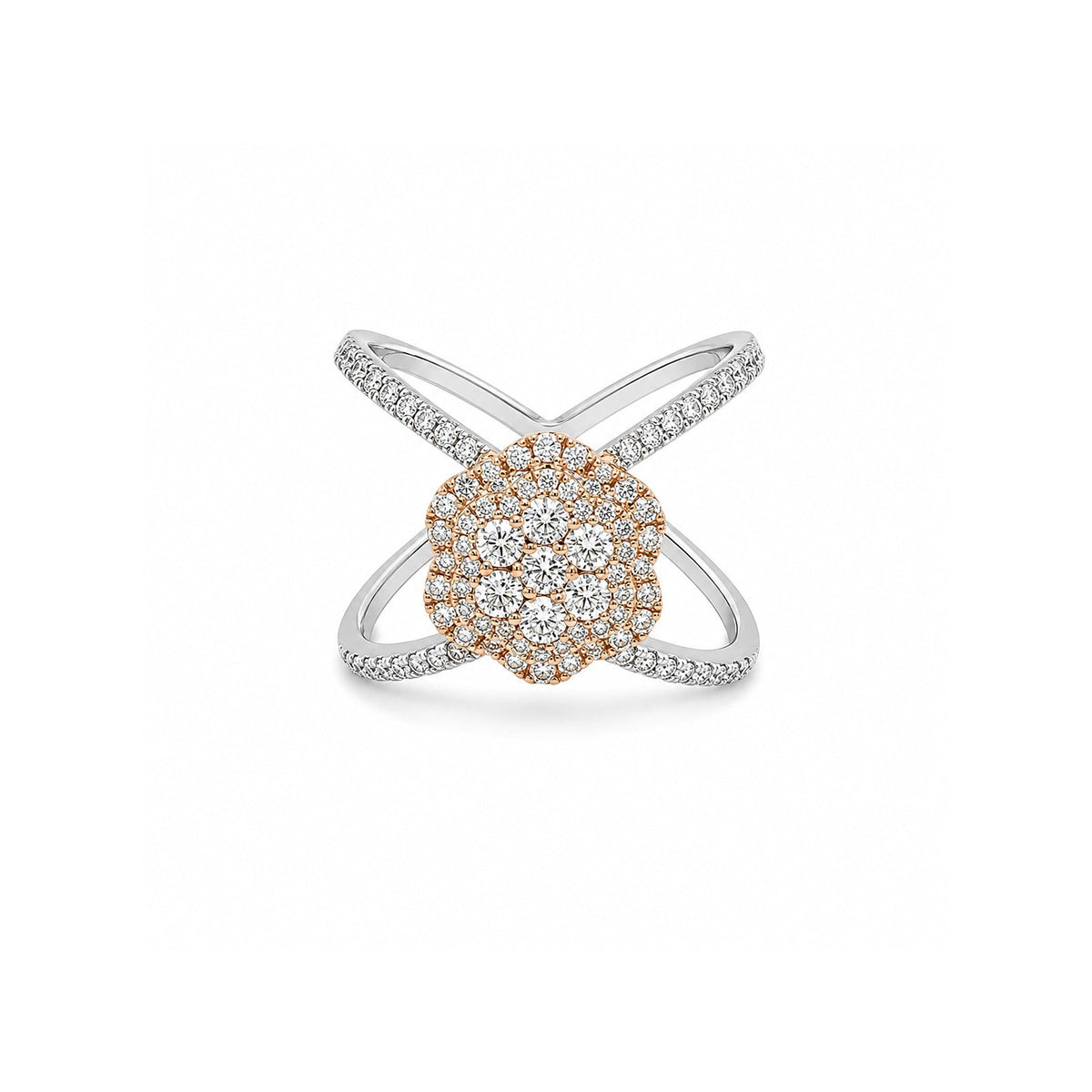 Pave Diamond Flower Criss Cross Ring