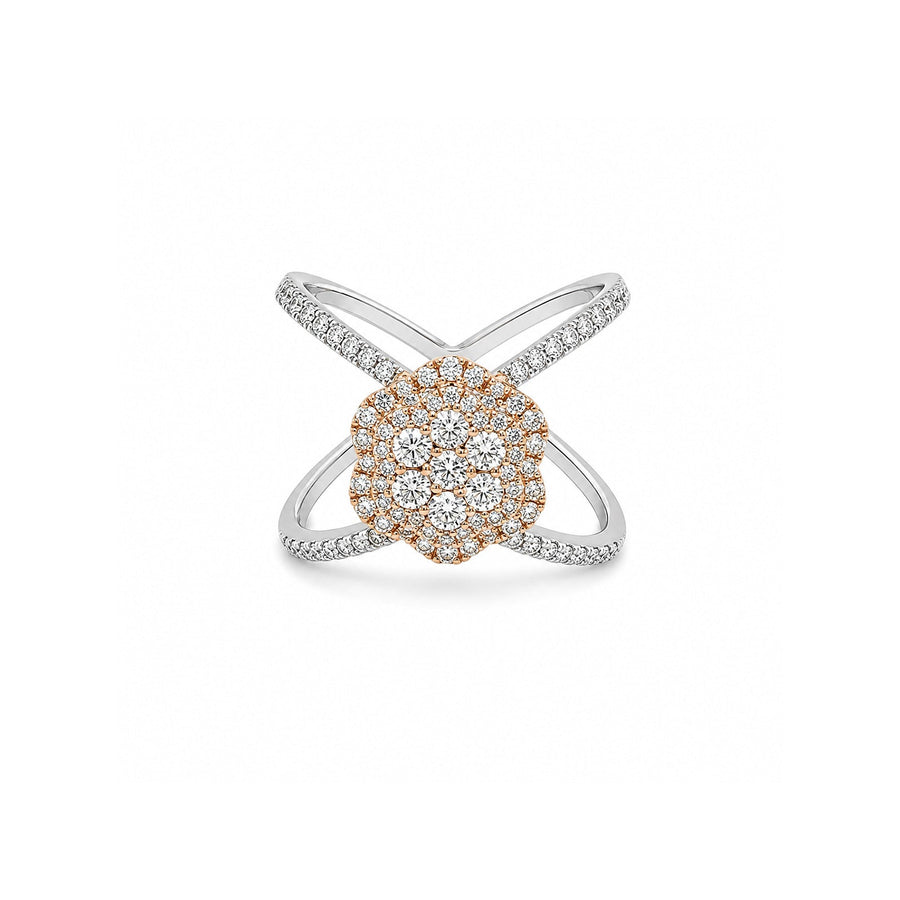 Pave Diamond Flower Criss Cross Ring
