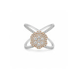 Pave Diamond Flower Criss Cross Ring-Pave Diamond Flower Criss Cross Ring