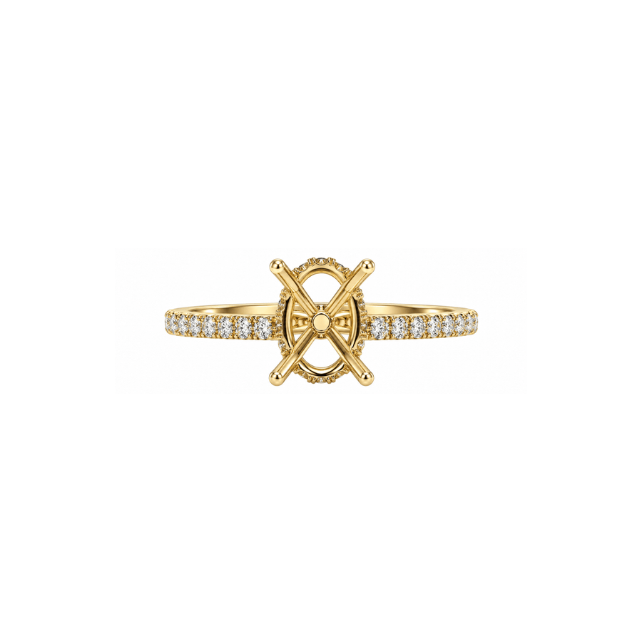 Pavé Diamond Hidden Halo Oval Cut Mounting Ring- CH Premier