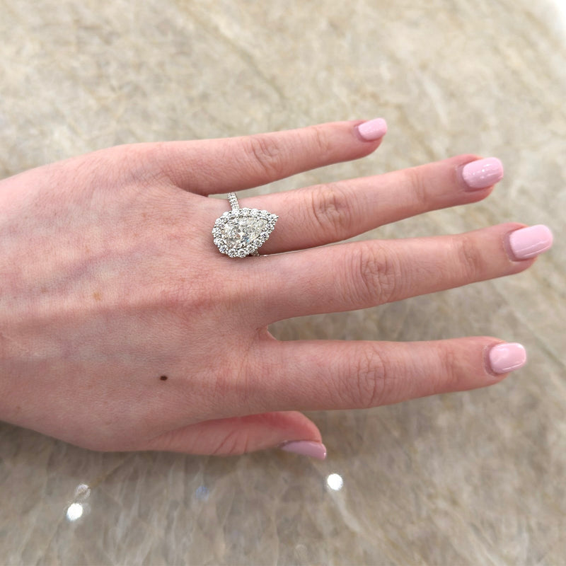 Pear Brilliant Cut Diamond Halo Engagement Ring-Pear Brilliant Cut Diamond Halo Engagement Ring - DRJST02543