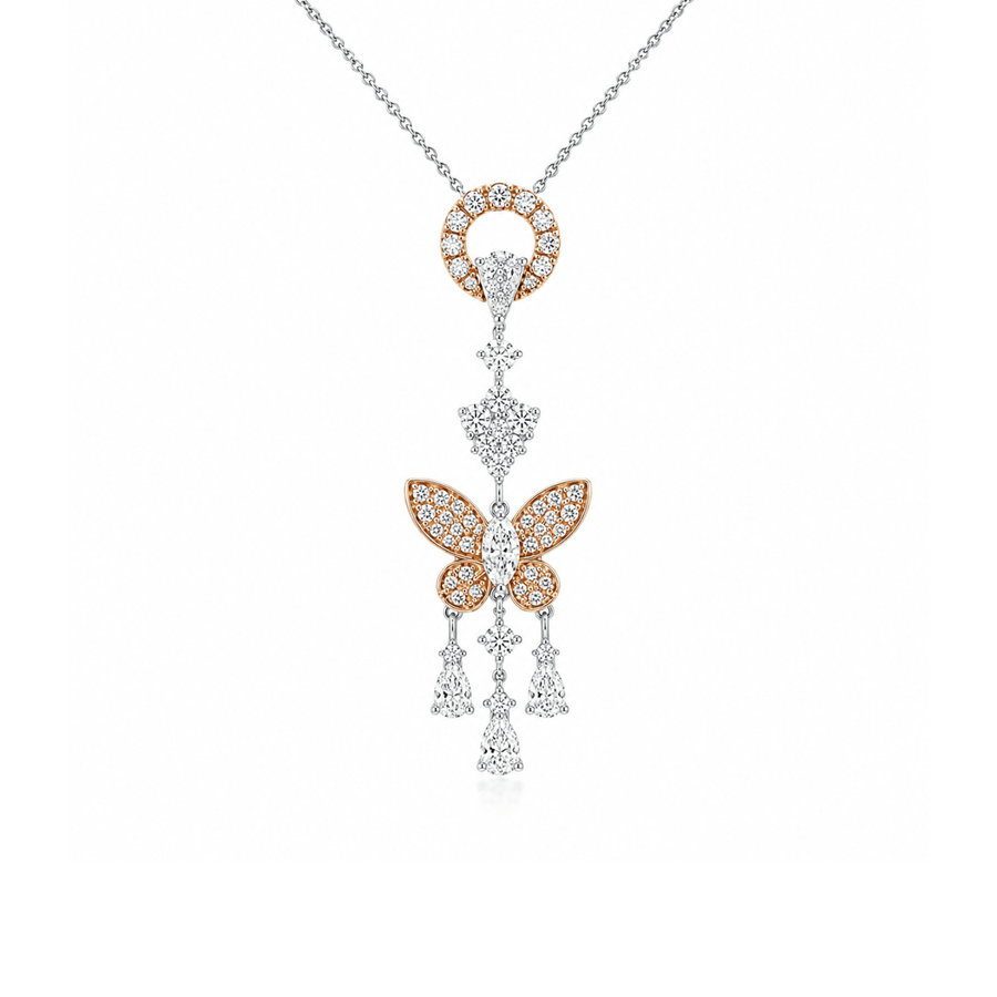 Pink and White Diamond Butterfly Necklace