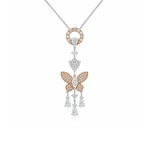 Pink and White Diamond Butterfly Necklace-Pink and White Diamond Butterfly Necklace