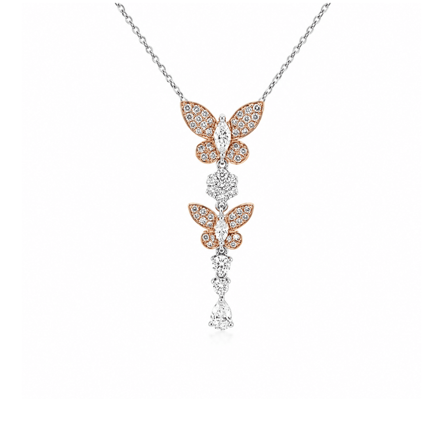 Pink and White Diamond Butterfly Necklace