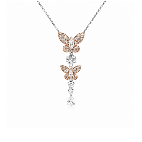 Pink and White Diamond Butterfly Necklace-Pink and White Diamond Butterfly Necklace