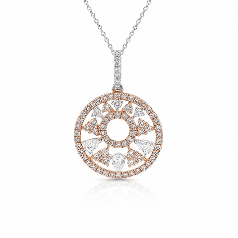 Pink and White Diamond Medallion Pendant and Chain-Pink and White Diamond Medallion Pendant and Chain