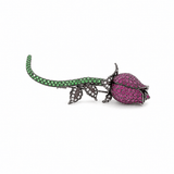 Pink Sapphire and Tsavorite Rose Brooch-Pink Sapphire and Tsavorite Rose Brooch