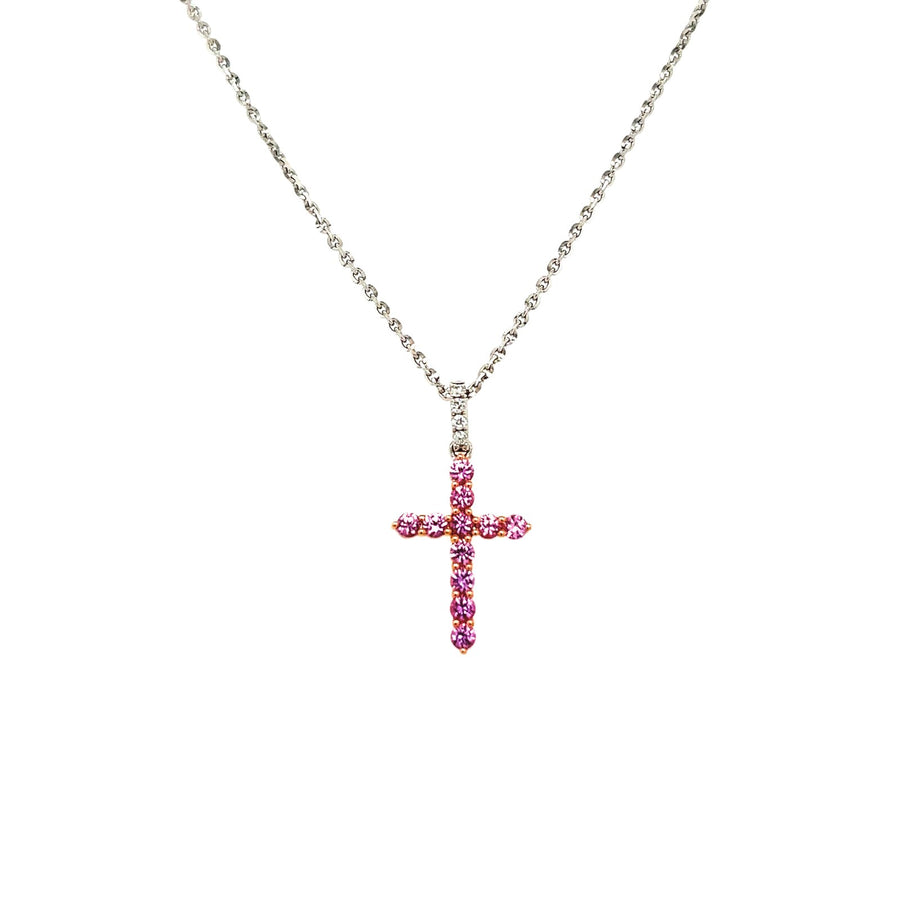 Pink Sapphire Diamond Cross Necklace - SNTIJ00596