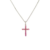 Pink Sapphire Diamond Cross Necklace-Pink Sapphire Diamond Cross Necklace - SNTIJ00596