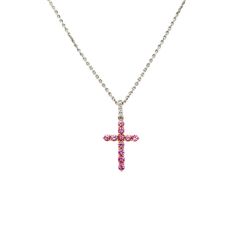 Pink Sapphire Diamond Cross Necklace-Pink Sapphire Diamond Cross Necklace - SNTIJ00596