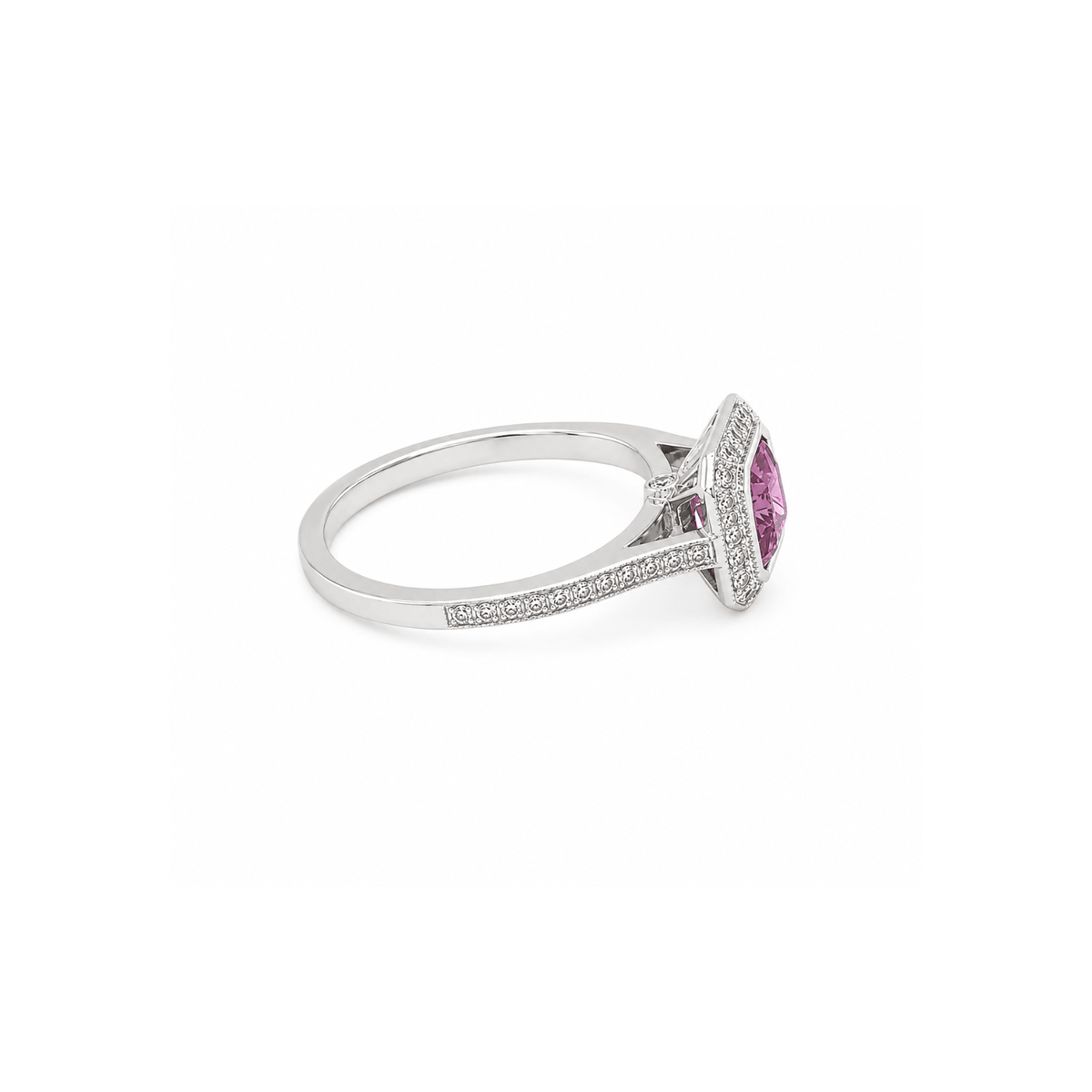 Pink Sapphire Diamond Halo Ring