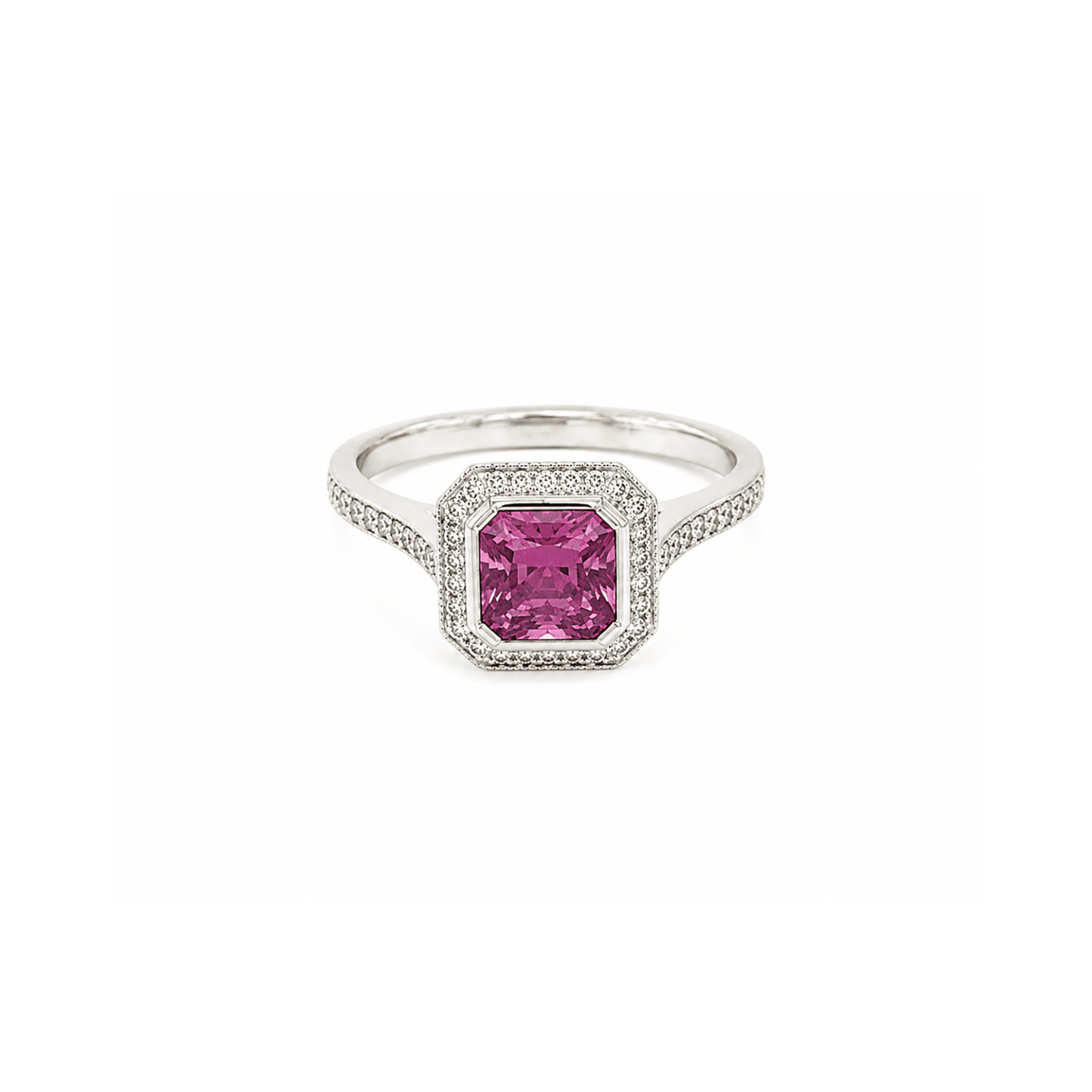 Pink Sapphire Diamond Halo Ring