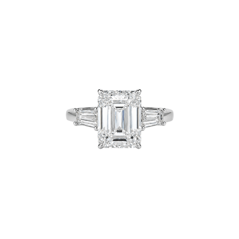 Platinum Emerald Cut Diamond Ring-Platinum Emerald Cut Diamond Ring - DRJST02589