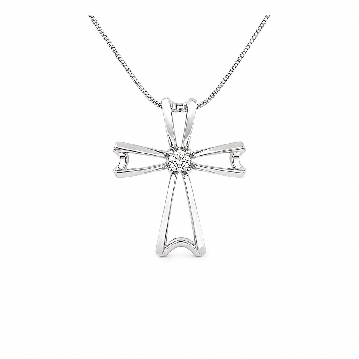 Platinum Openwork Cross Solitaire Diamond Pendant Necklace