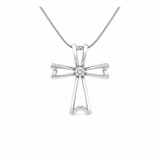 Platinum Openwork Cross Solitaire Diamond Pendant Necklace-Platinum Openwork Cross Solitaire Diamond Pendant Necklace