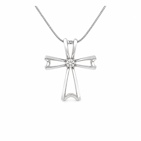 Platinum Openwork Cross Solitaire Diamond Pendant Necklace-Platinum Openwork Cross Solitaire Diamond Pendant Necklace
