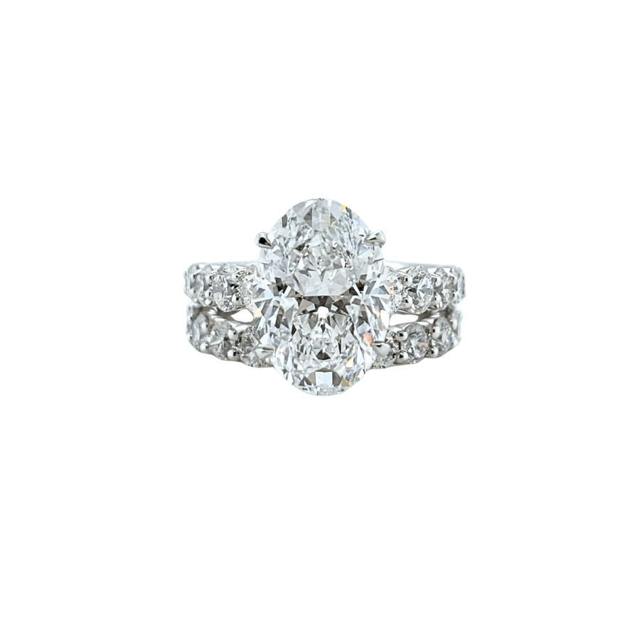 Platinum Oval-cut Engagement Ring and Band Set - DRJBS03864