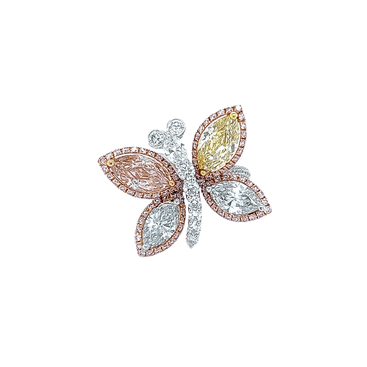 Platinum Rose Gold Butterfly Colored Diamond Ring - DRDEH00037