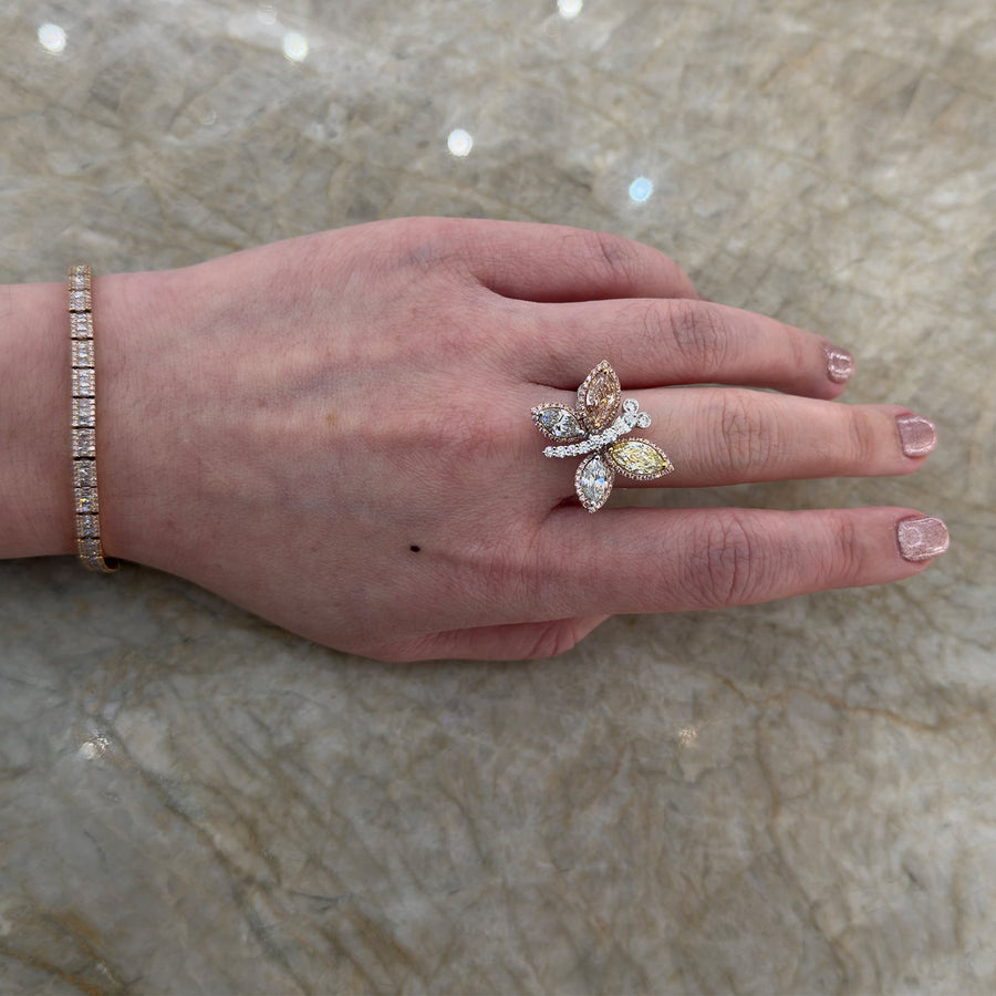 Platinum Rose Gold Butterfly Colored Diamond Ring - DRDEH00037