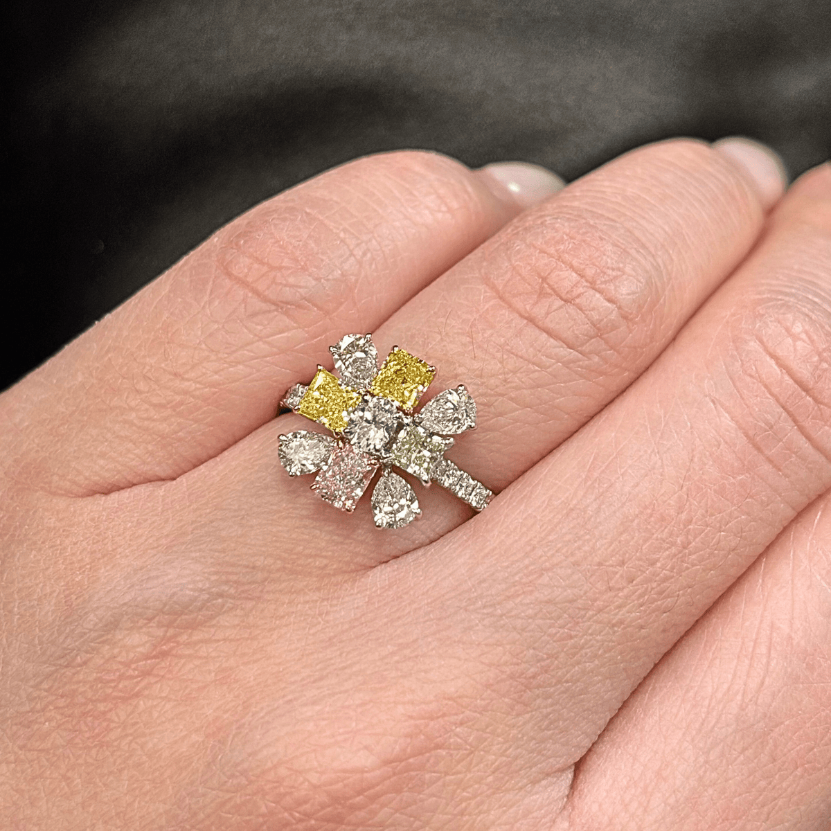 Platinum Rose Gold Colored Diamonds Cluster Ring - DRDEH00046
