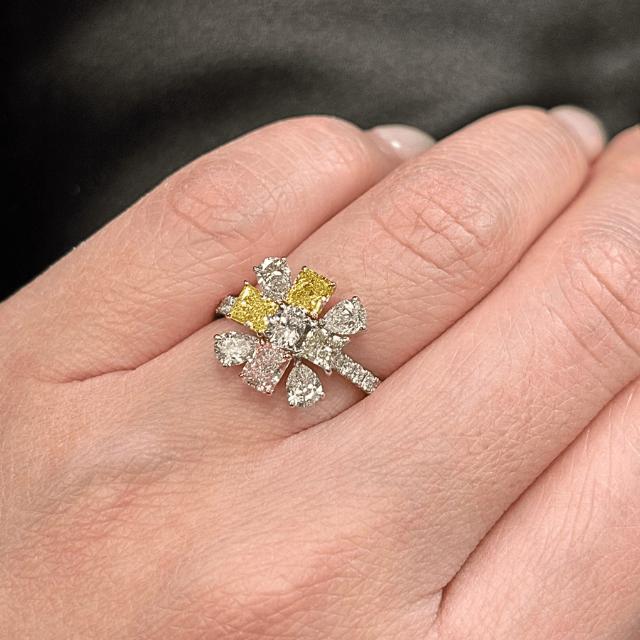 Platinum Rose Gold Colored Diamonds Cluster Ring - DRDEH00046