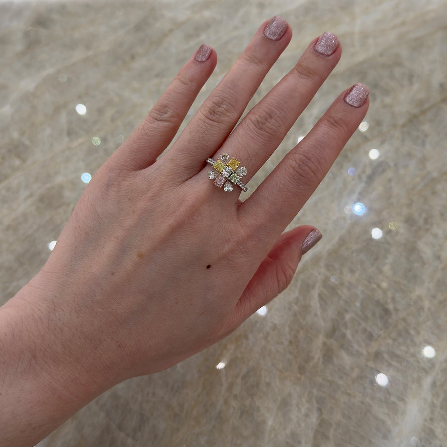 Platinum Rose Gold Colored Diamonds Cluster Ring - DRDEH00046