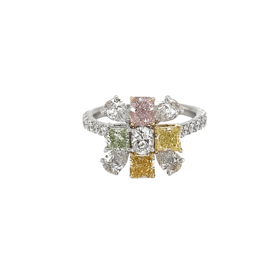 Platinum Rose Gold Colored Diamonds Cluster Ring - DRDEH00046
