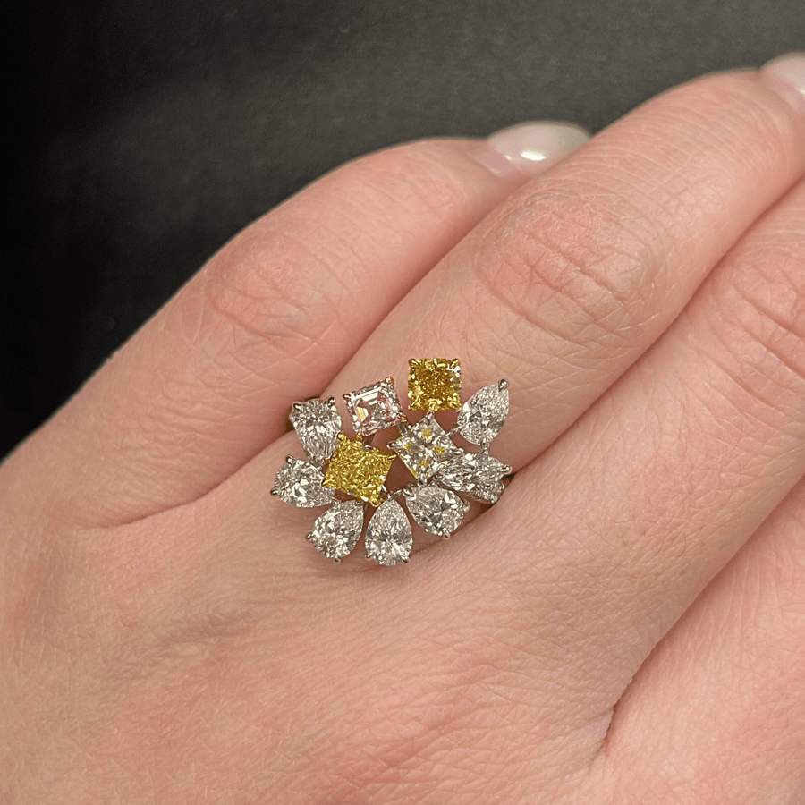 Platinum Rose Gold Colored Diamonds Cluster Ring - DRDEH00055