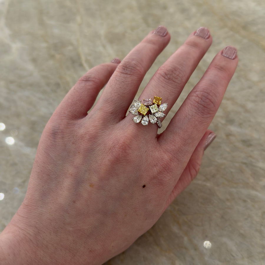 Platinum Rose Gold Colored Diamonds Cluster Ring - DRDEH00055