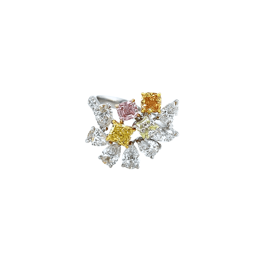 Platinum Rose Gold Colored Diamonds Cluster Ring - DRDEH00055
