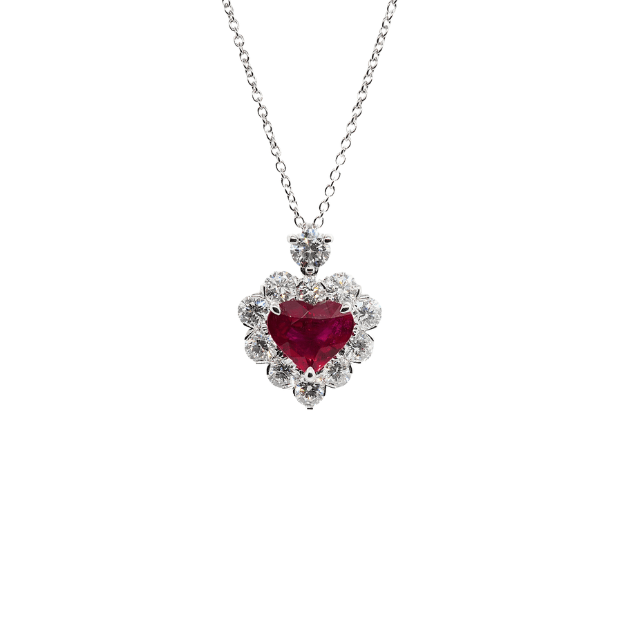 Platinum Ruby Diamond Heart Pendant Necklace - RNUJD00232